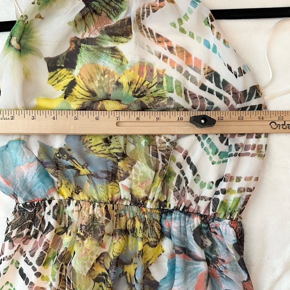 RHYME Abstract Modern Print Lined Halter Maxi Dress S unique tropical geometric - Picture 6 of 9